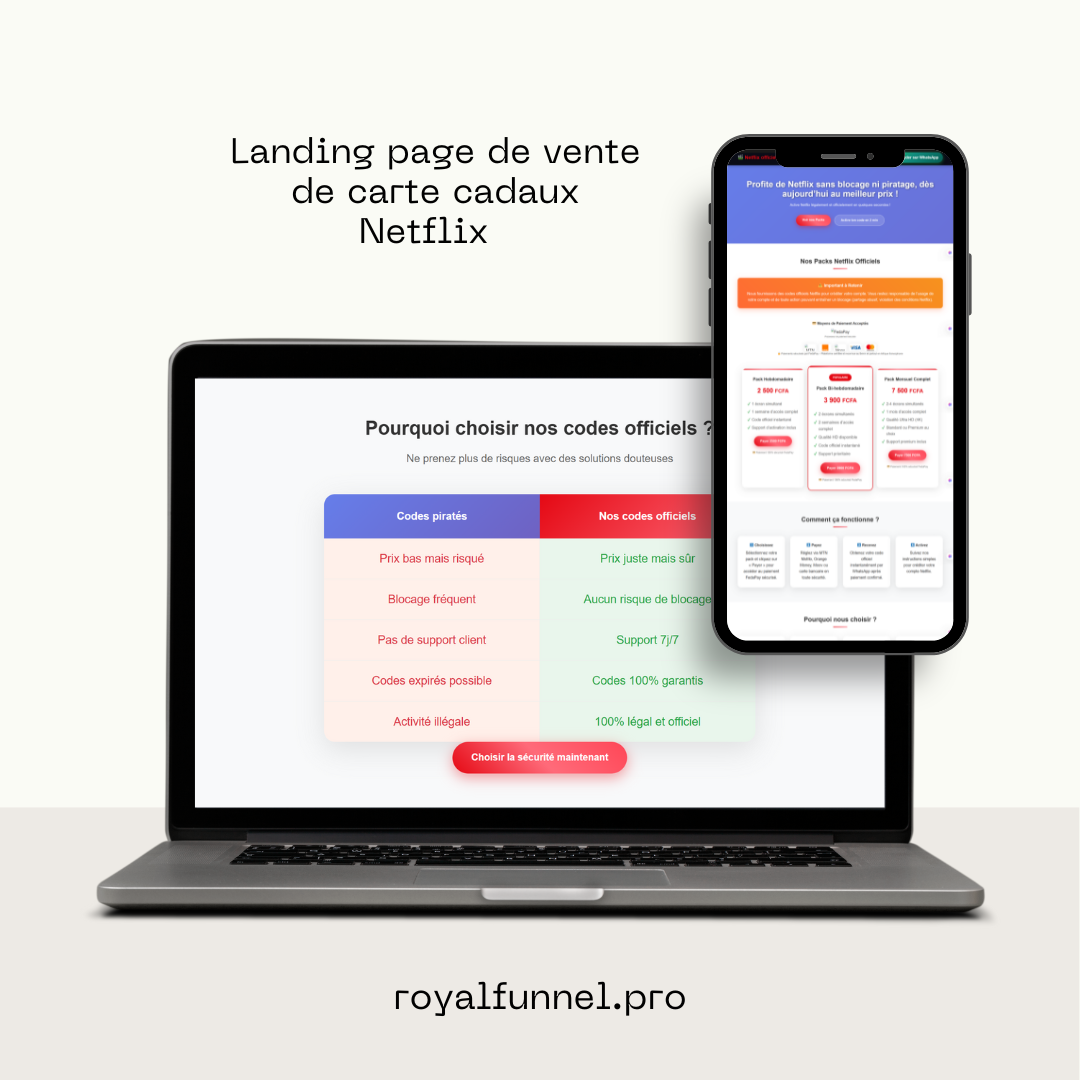 Mockup Landing Page Netflix Cartes Cadeaux